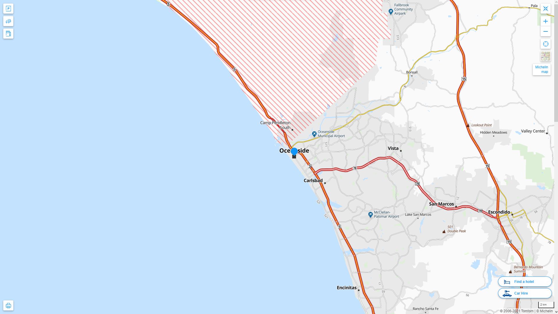 Oceanside California Highway and Road Map